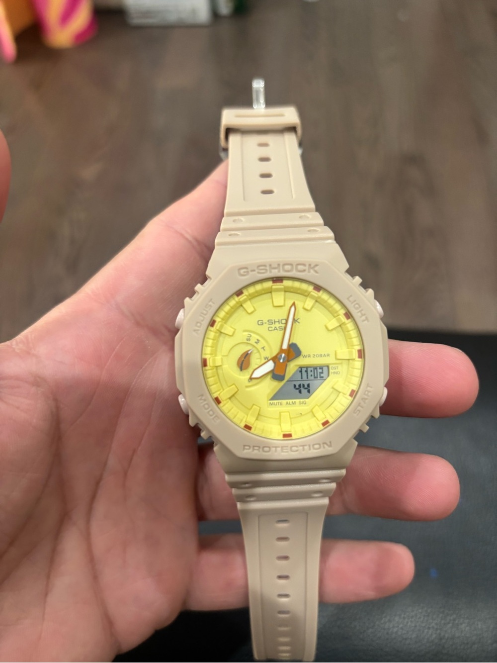 G-Shock Beige Resin Watch with Yellow Dial